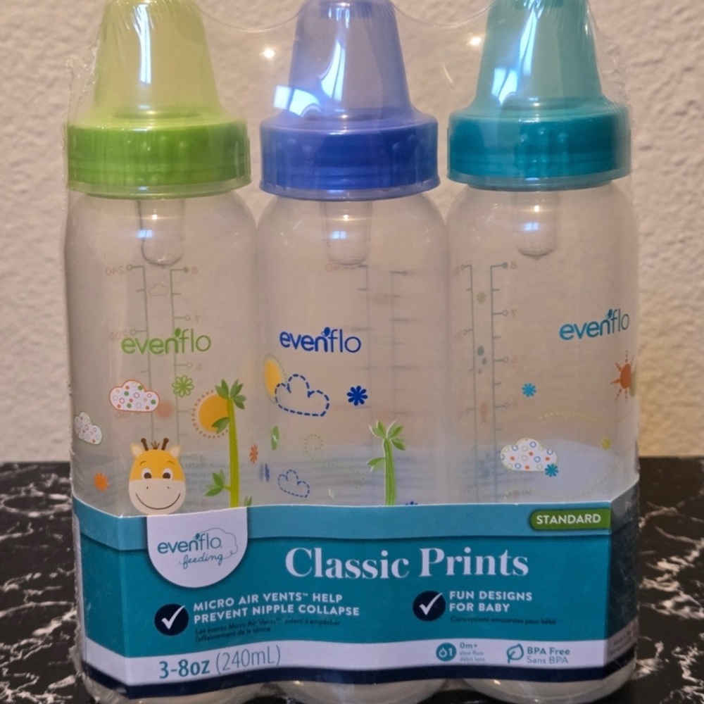 🍒🍒 3 Pack Evenflo Classic Prints Baby Bottles Set